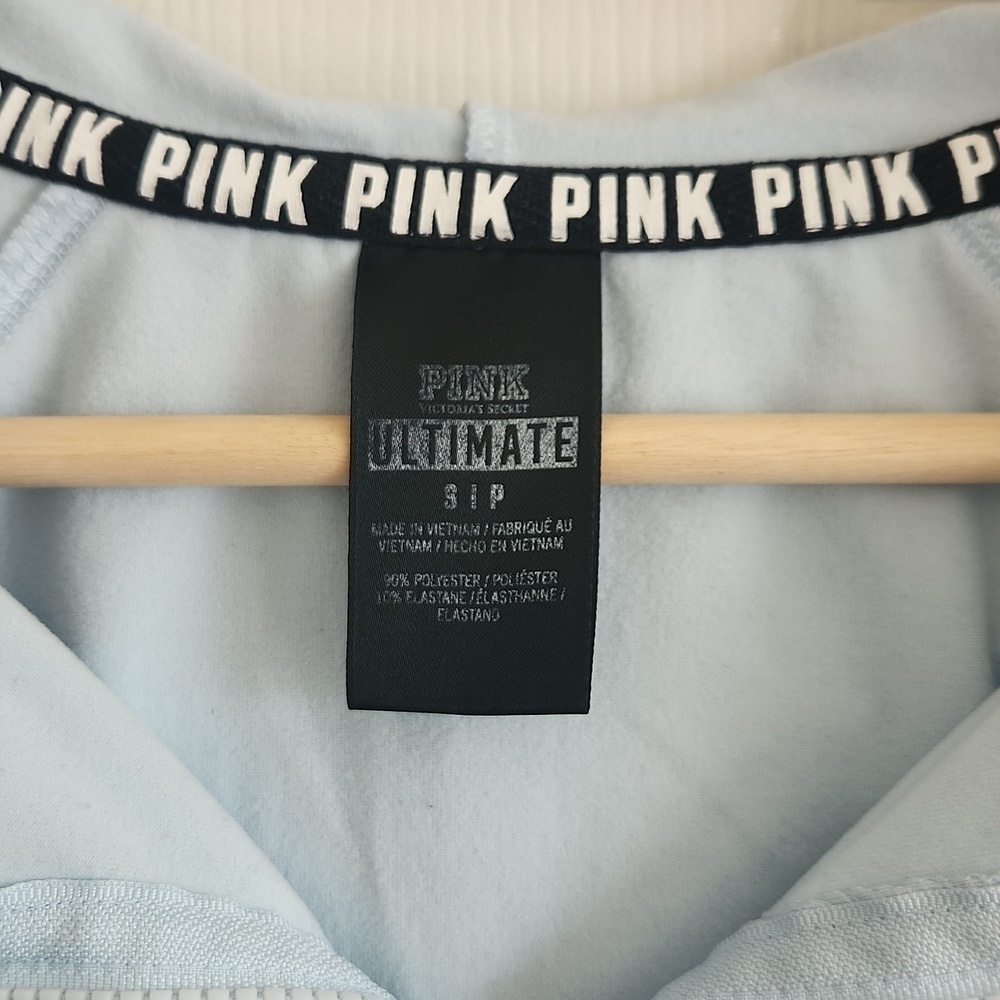 VICTORIA'S SECRET PINK Ultimate High Low Funnel Neck Full Zip Hoodie Baby Blue S - Picture 6 of 11